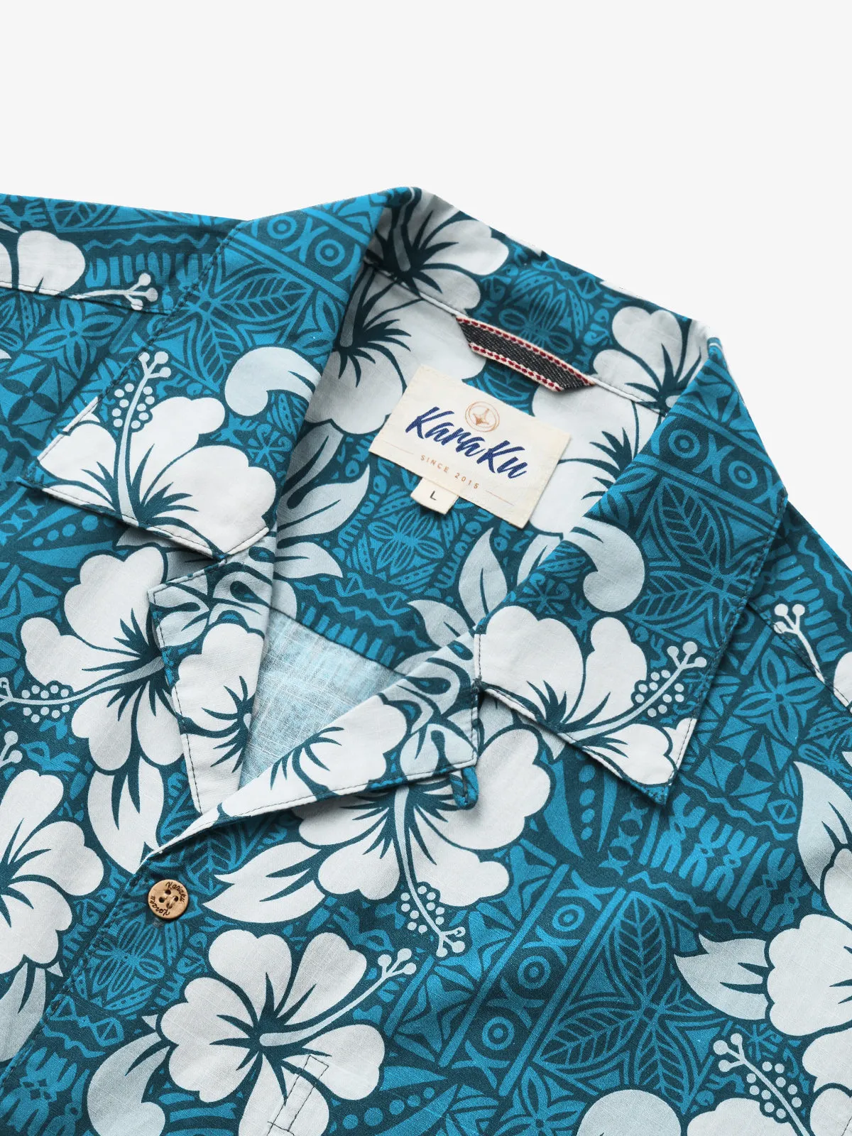 Hibiscus Blossom Print Cotton Camp Shirt