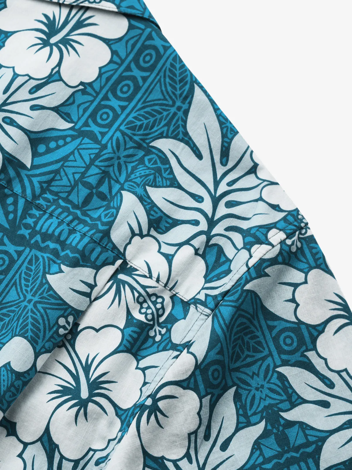 Hibiscus Blossom Print Cotton Camp Shirt