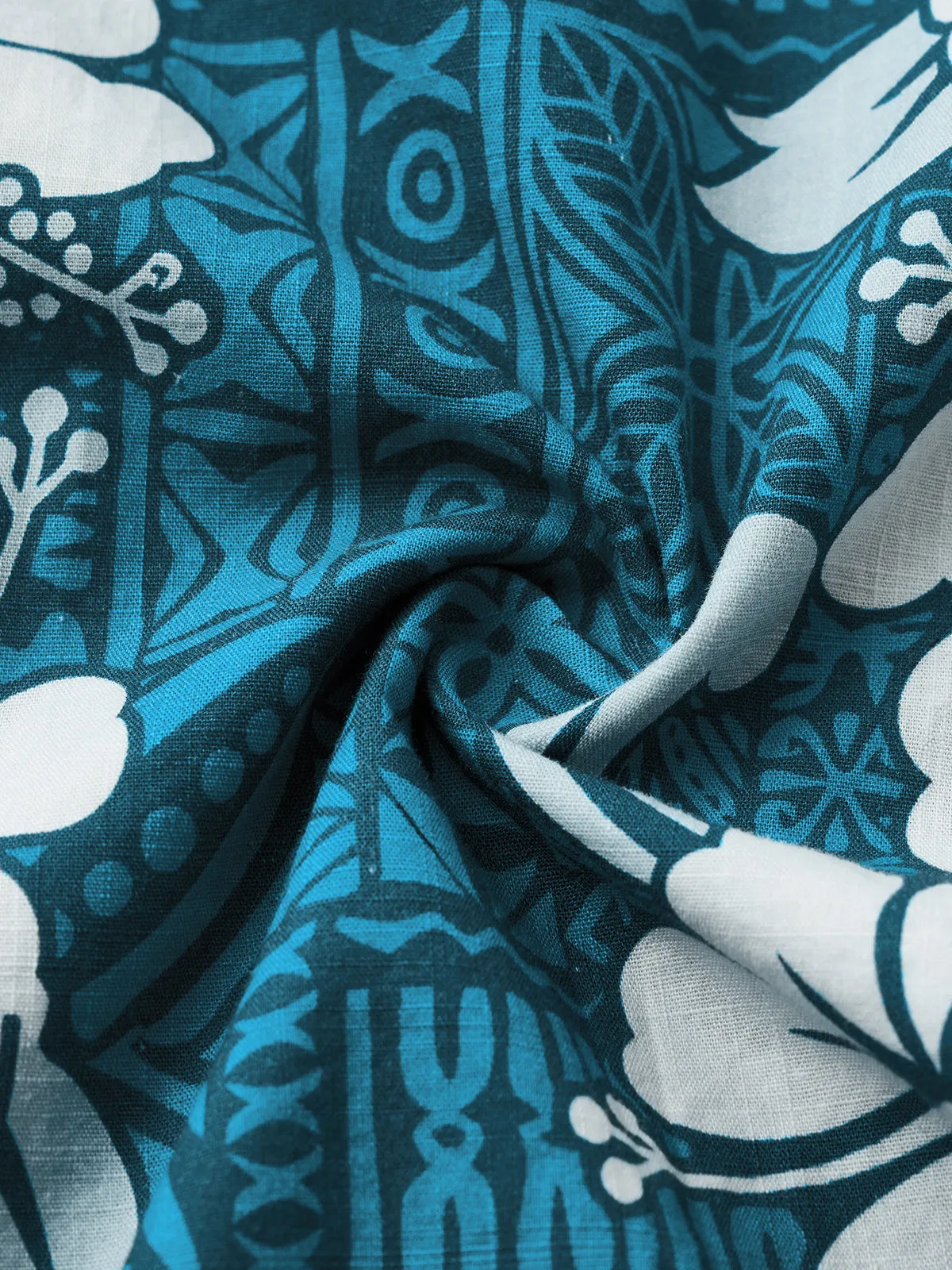 Hibiscus Blossom Print Cotton Camp Shirt