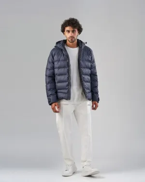 HOODED PUFFER JACKET  - NAVY