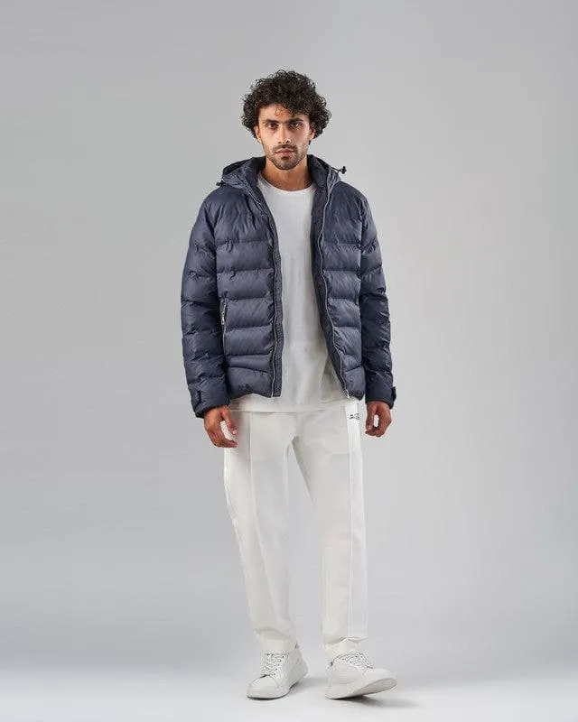 HOODED PUFFER JACKET  - NAVY