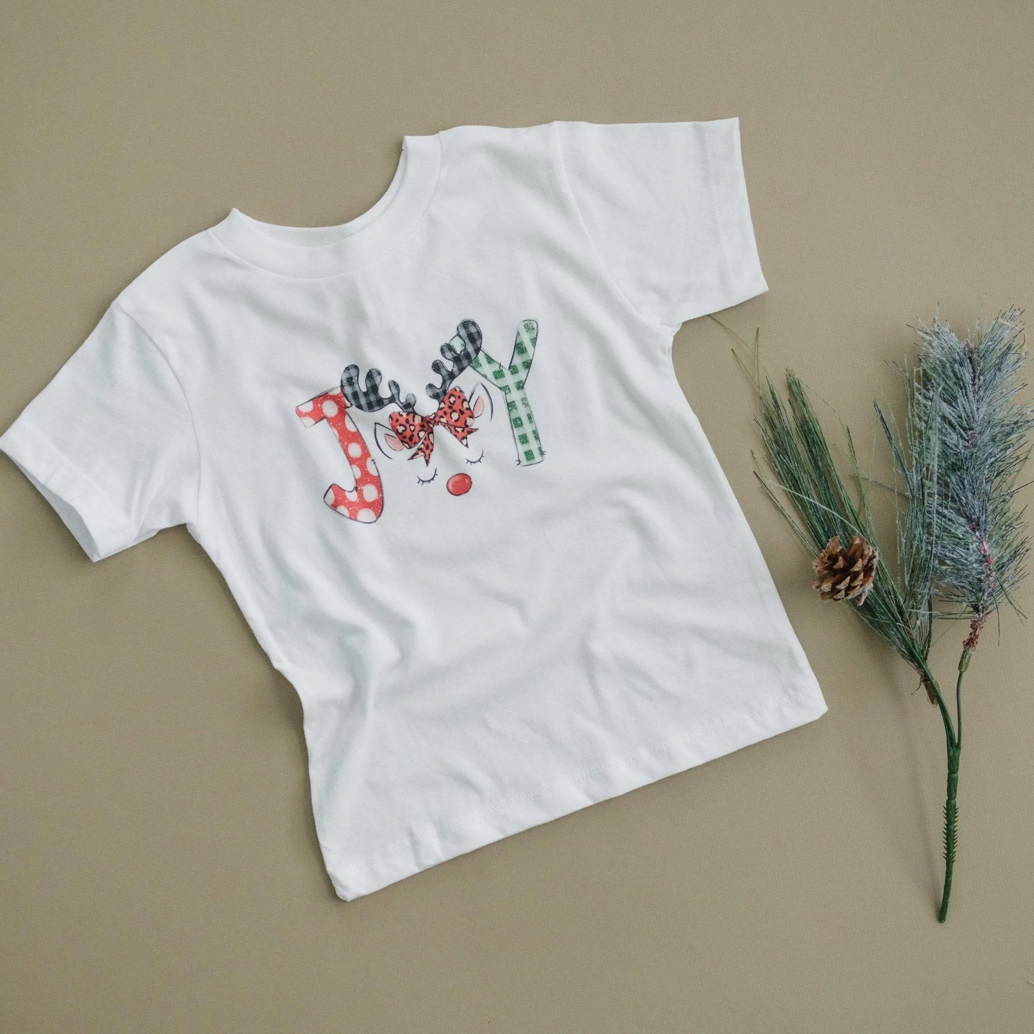 Kids Christmas Shirts, cute unicorn style reindeer Joy christmas shirt kids, girls christmas tshirt
