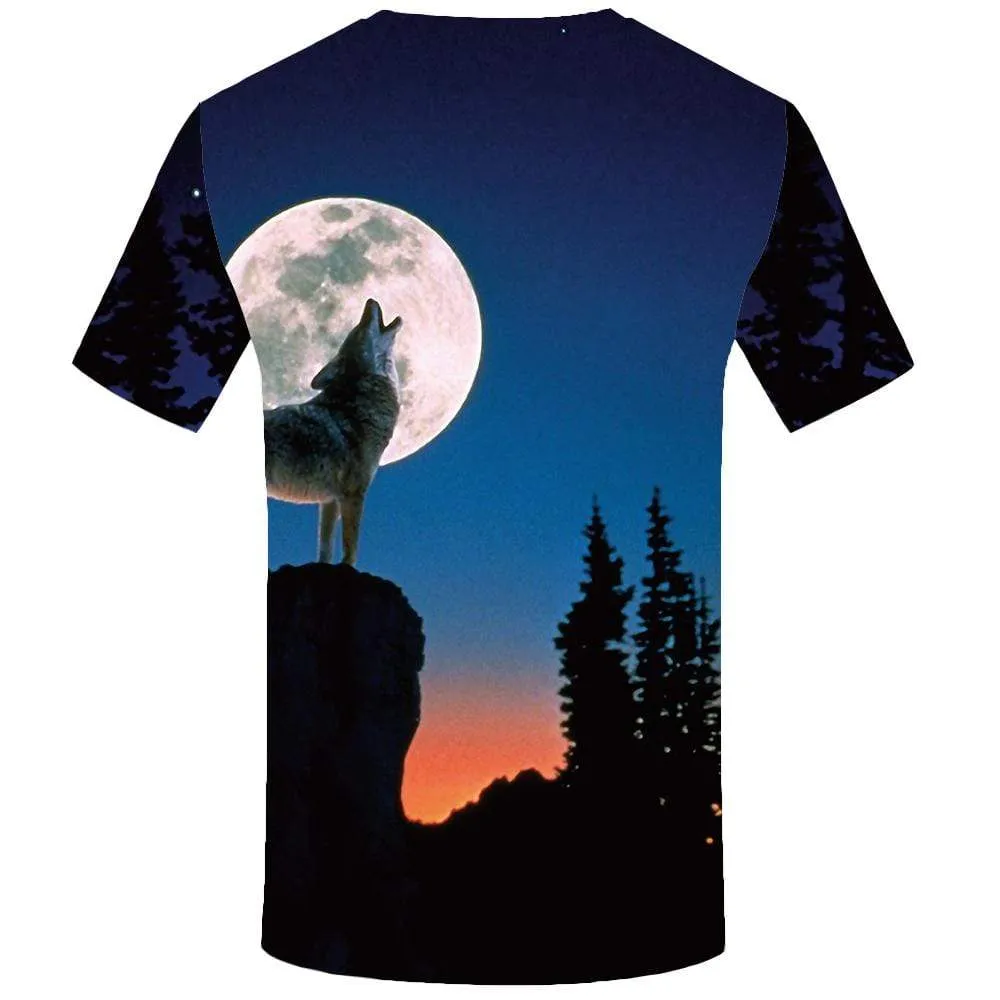 KYKU Brand Wolf T shirt Men Forest Tshirts Print Animal T shirts Funny Mountain Tshirt Anime Moon T-shirt 3d Mens Fashion