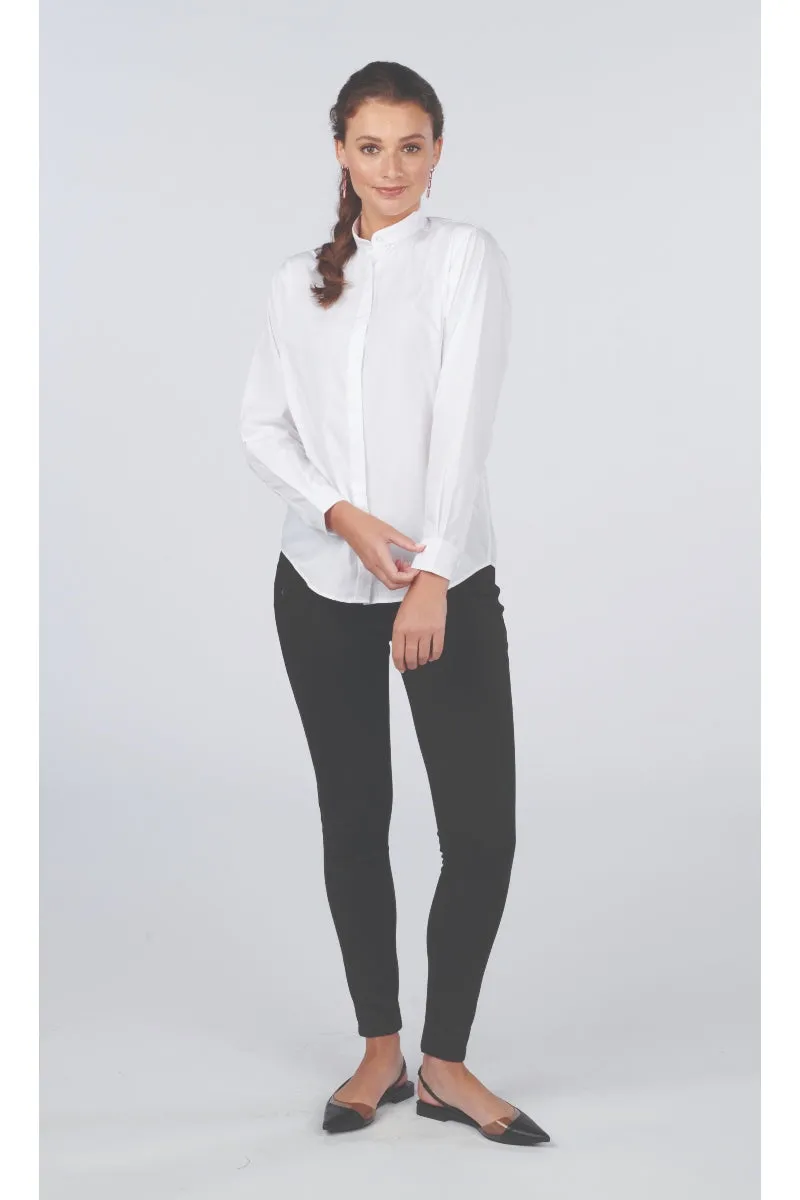 Ladies' Banded Collar Broadcloth Shirt - Dark Grey