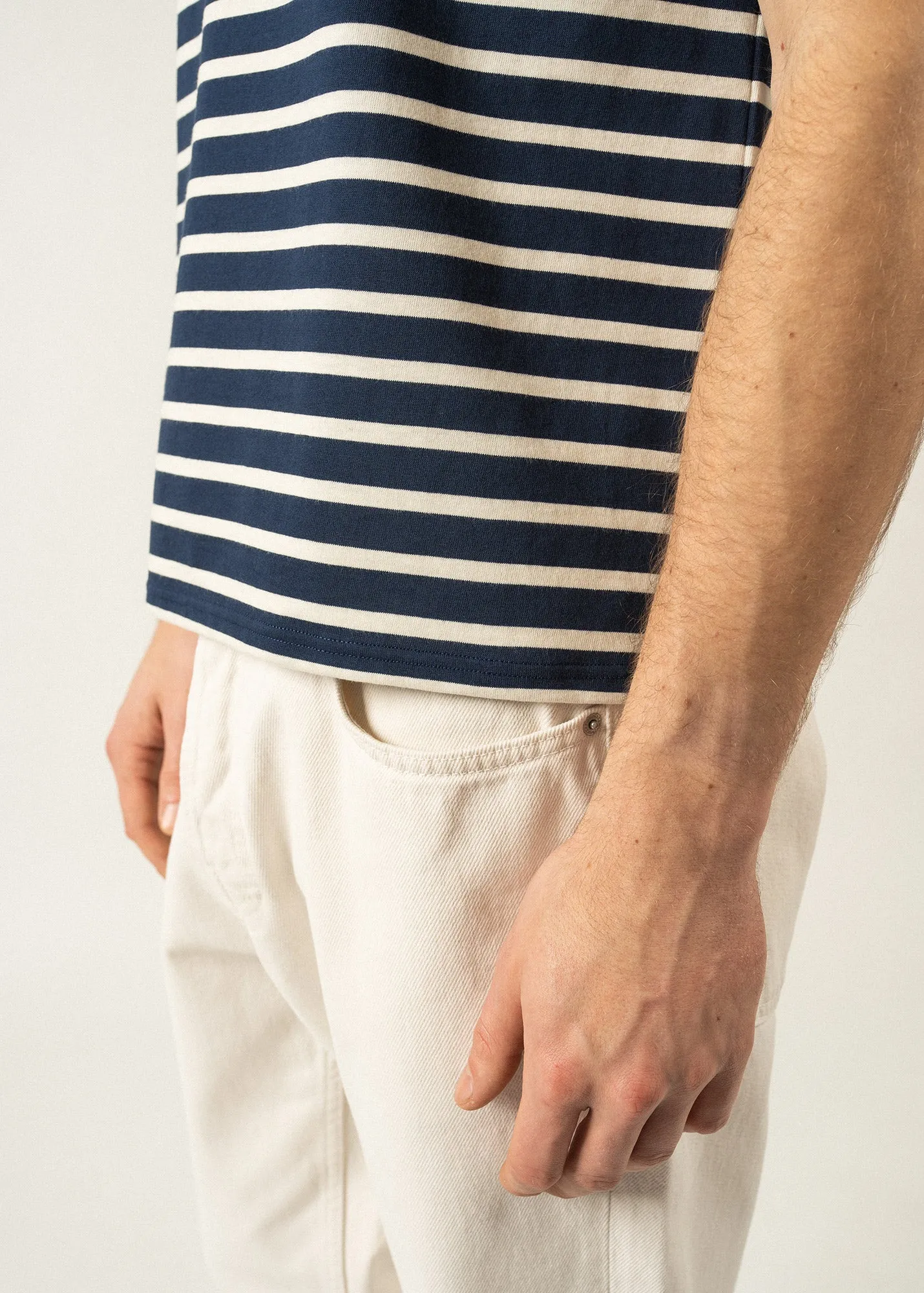 Levant short sleeve striped sailor shirt - regular fit, in light cotton (MARINE/ECRU)