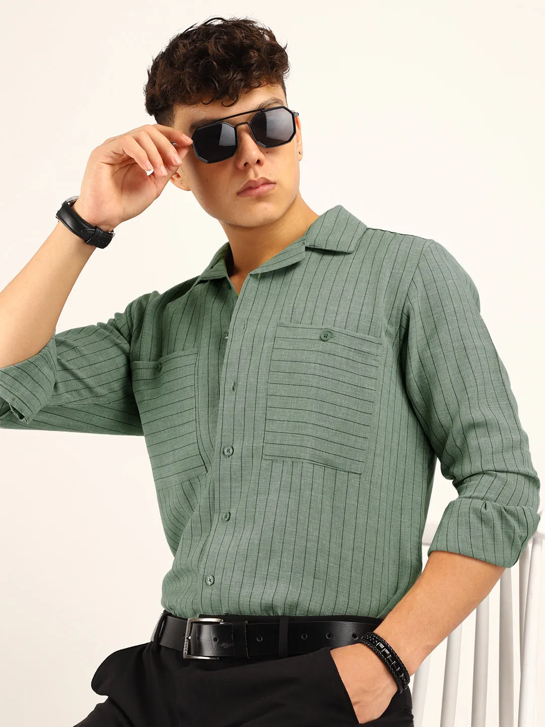 Linen Acuaa Sea Green Full Sleeve Shirt