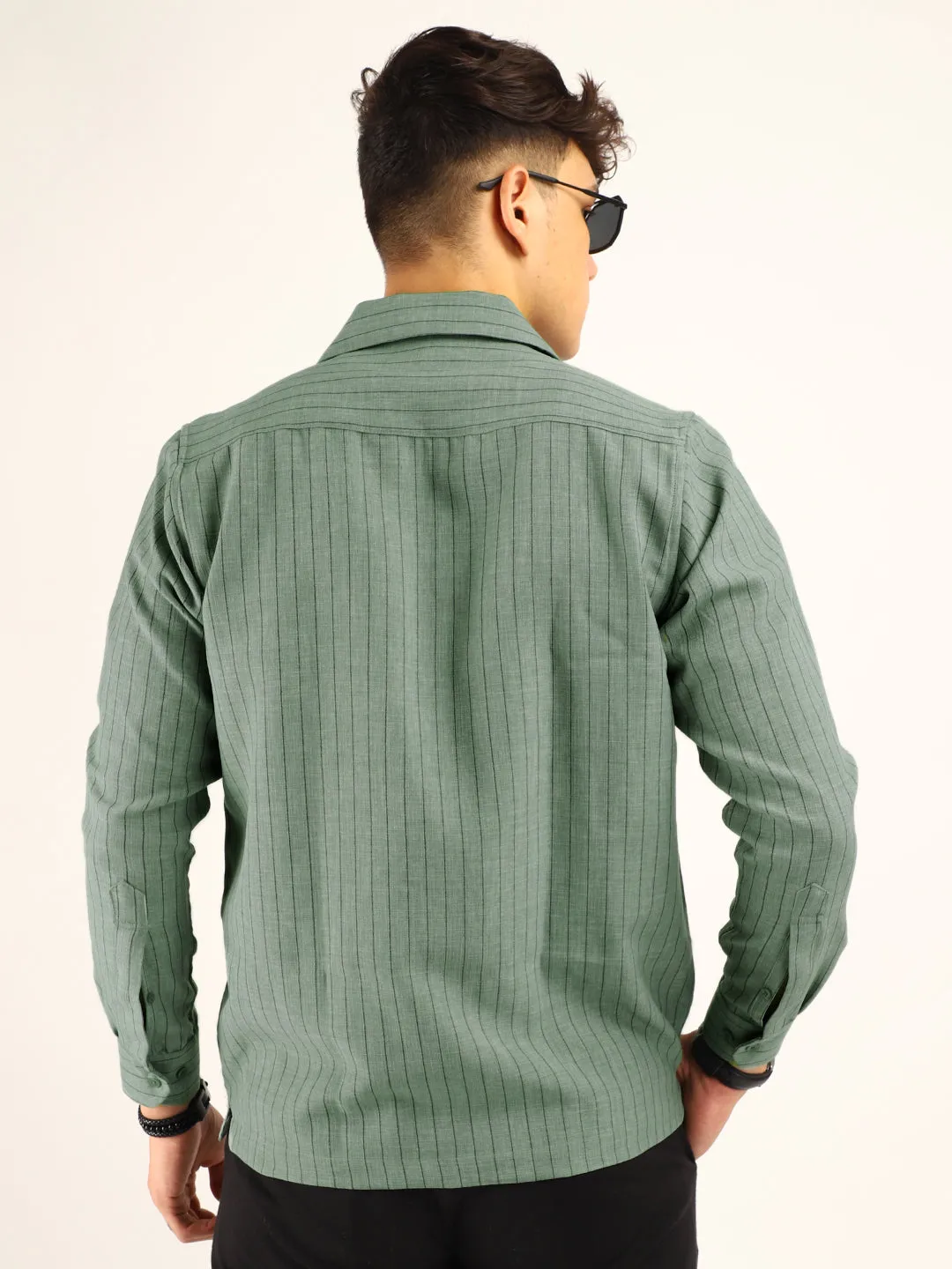 Linen Acuaa Sea Green Full Sleeve Shirt