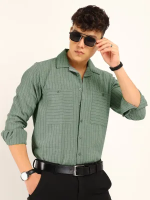 Linen Acuaa Sea Green Full Sleeve Shirt