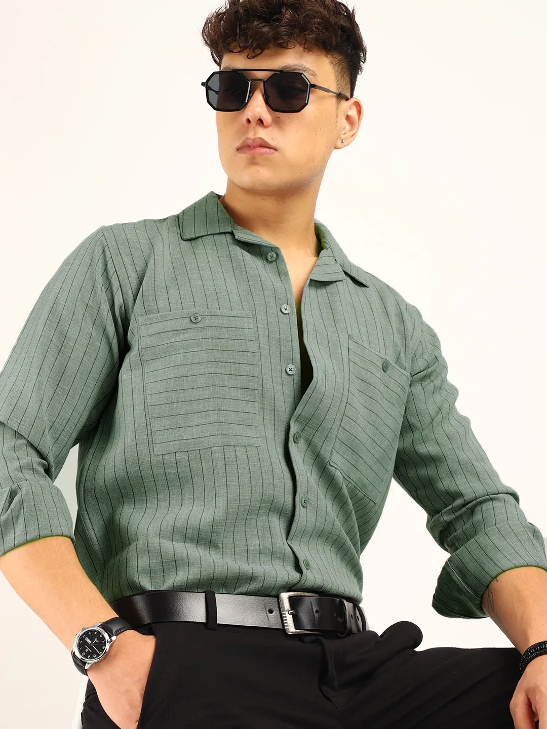 Linen Acuaa Sea Green Full Sleeve Shirt
