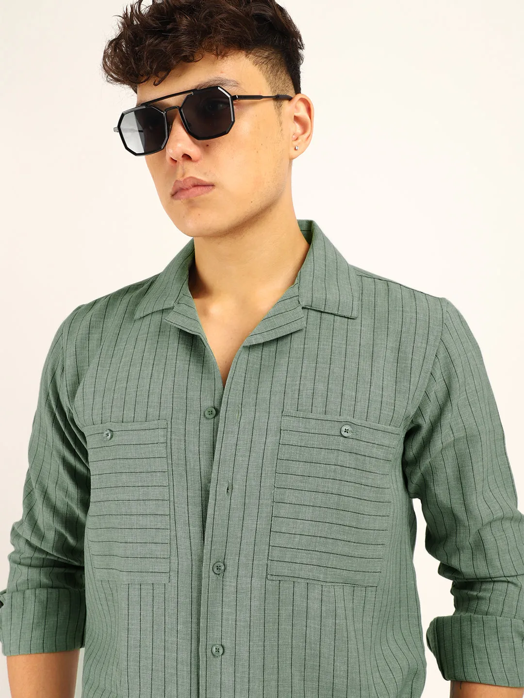 Linen Acuaa Sea Green Full Sleeve Shirt