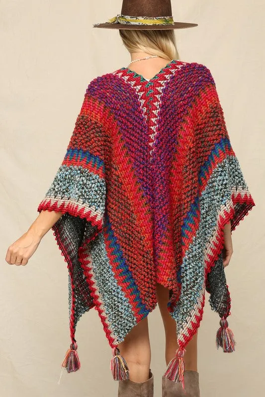 Magenta This Cozy Poncho A Multi Color With Tassels