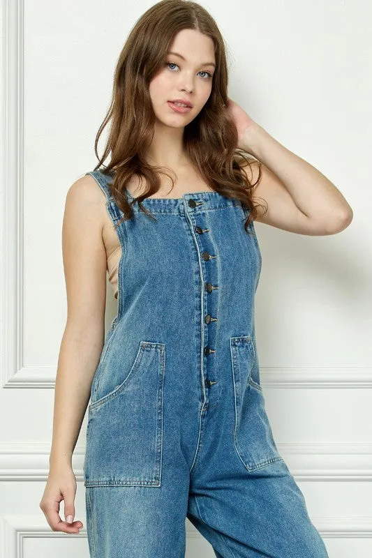 Medium Wash Denim Multi Button Fatigue Overall