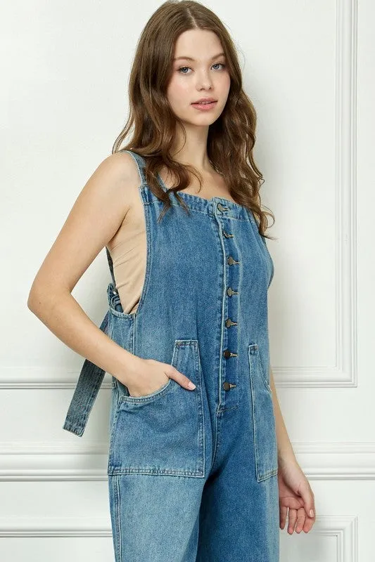 Medium Wash Denim Multi Button Fatigue Overall
