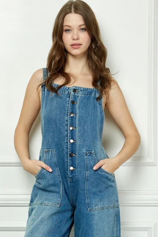 Medium Wash Denim Multi Button Fatigue Overall