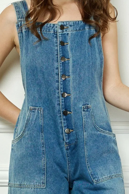 Medium Wash Denim Multi Button Fatigue Overall