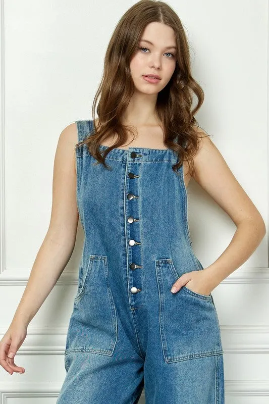 Medium Wash Denim Multi Button Fatigue Overall
