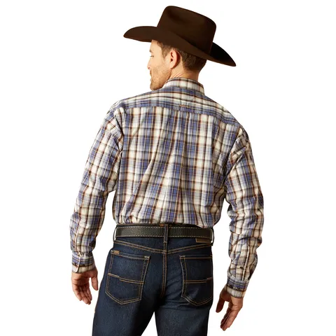 MENS ARIAT PRO CAMERON LONG SLEEVE GREY BLUE SHIRT
