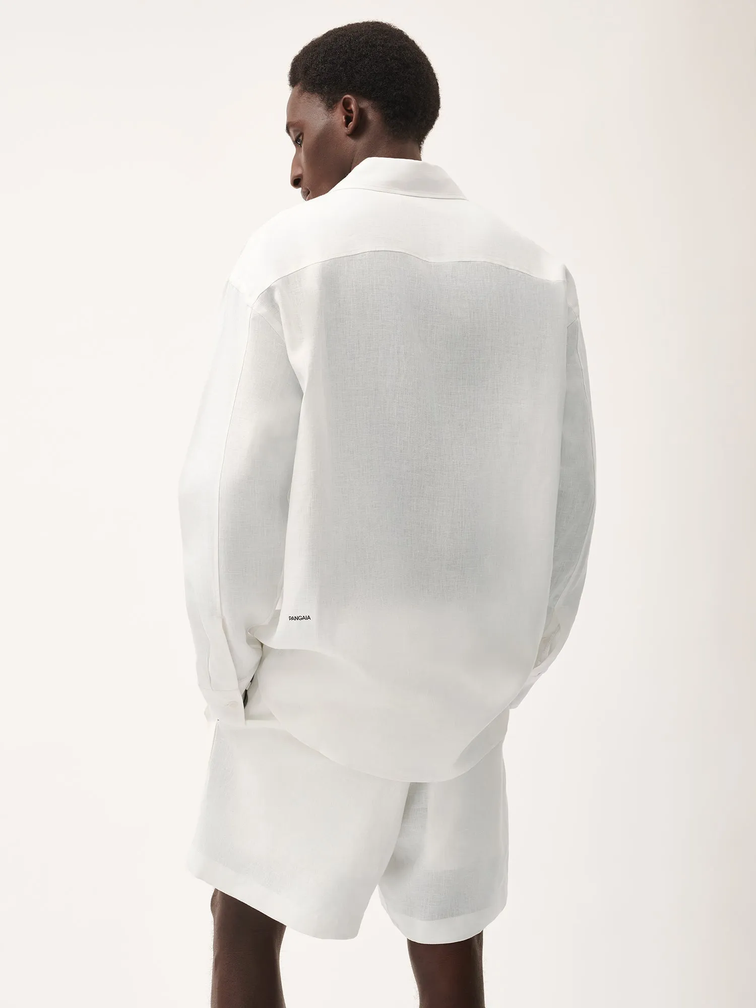 Mens DNA Aloe Linen Collared Long Sleeve Shirt—off-white