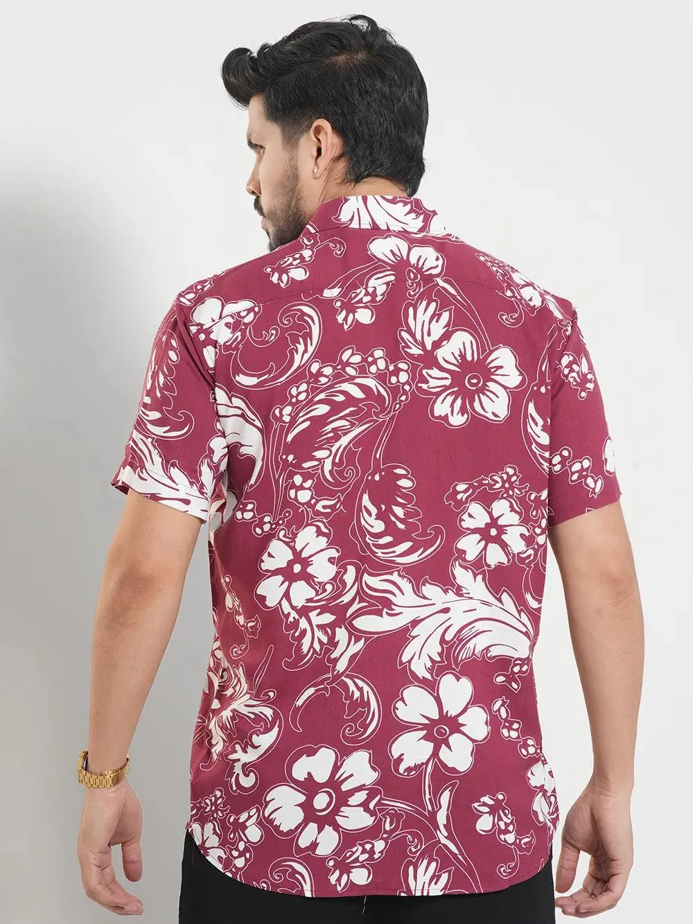 Men's Malbec Maroon Print Short Sleeve Shirt