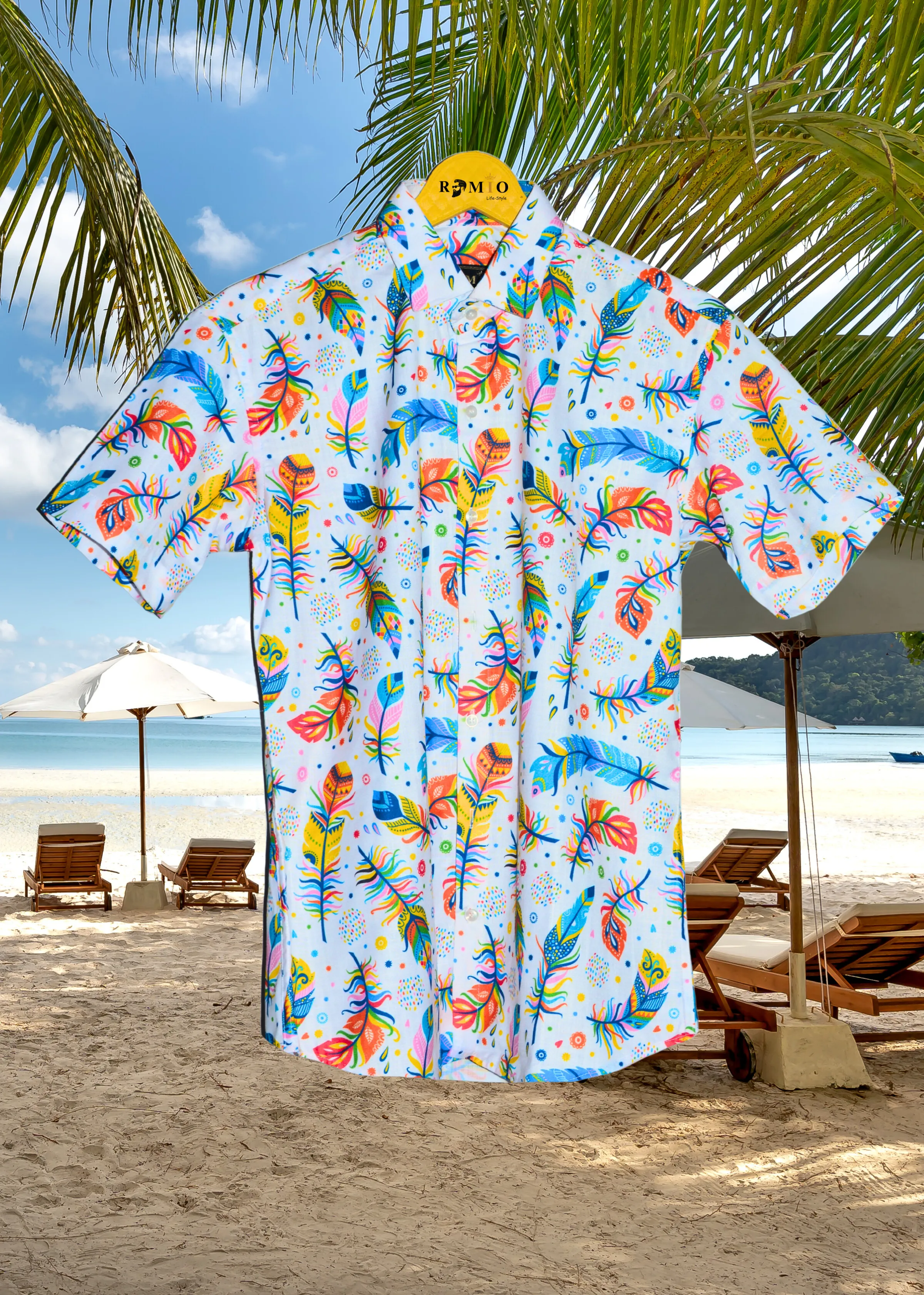 Men's White Pure Cotton Regular Fit Printed Half Sleeves Casual Shirt (f18)