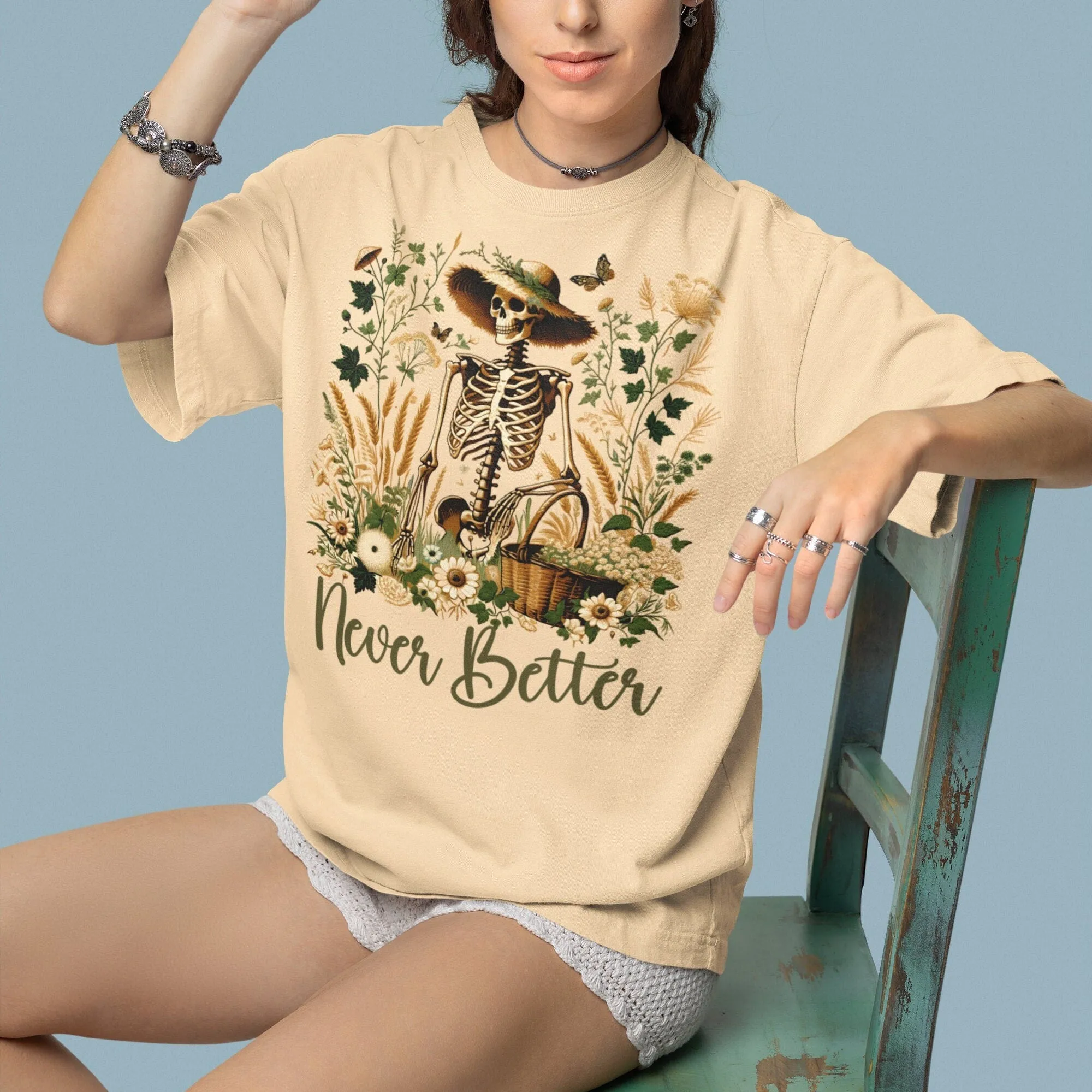 Never Better Skeleton Shirt, Botanical Vintage Style T-Shirt, Floral Skull, Funny Mom Shirt, Nature Inspired Shirt, Mother's Day Gift
