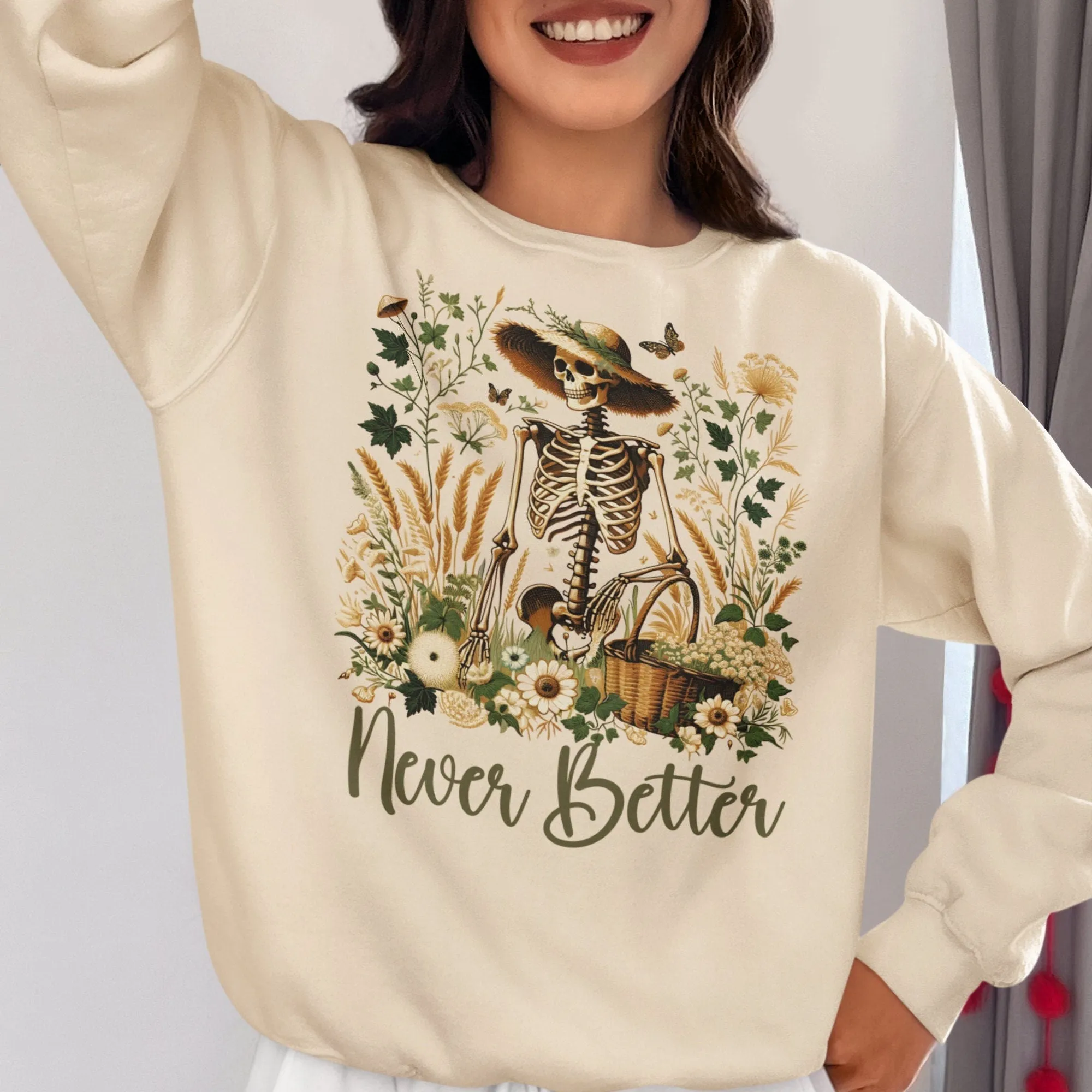 Never Better Skeleton Shirt, Botanical Vintage Style T-Shirt, Floral Skull, Funny Mom Shirt, Nature Inspired Shirt, Mother's Day Gift