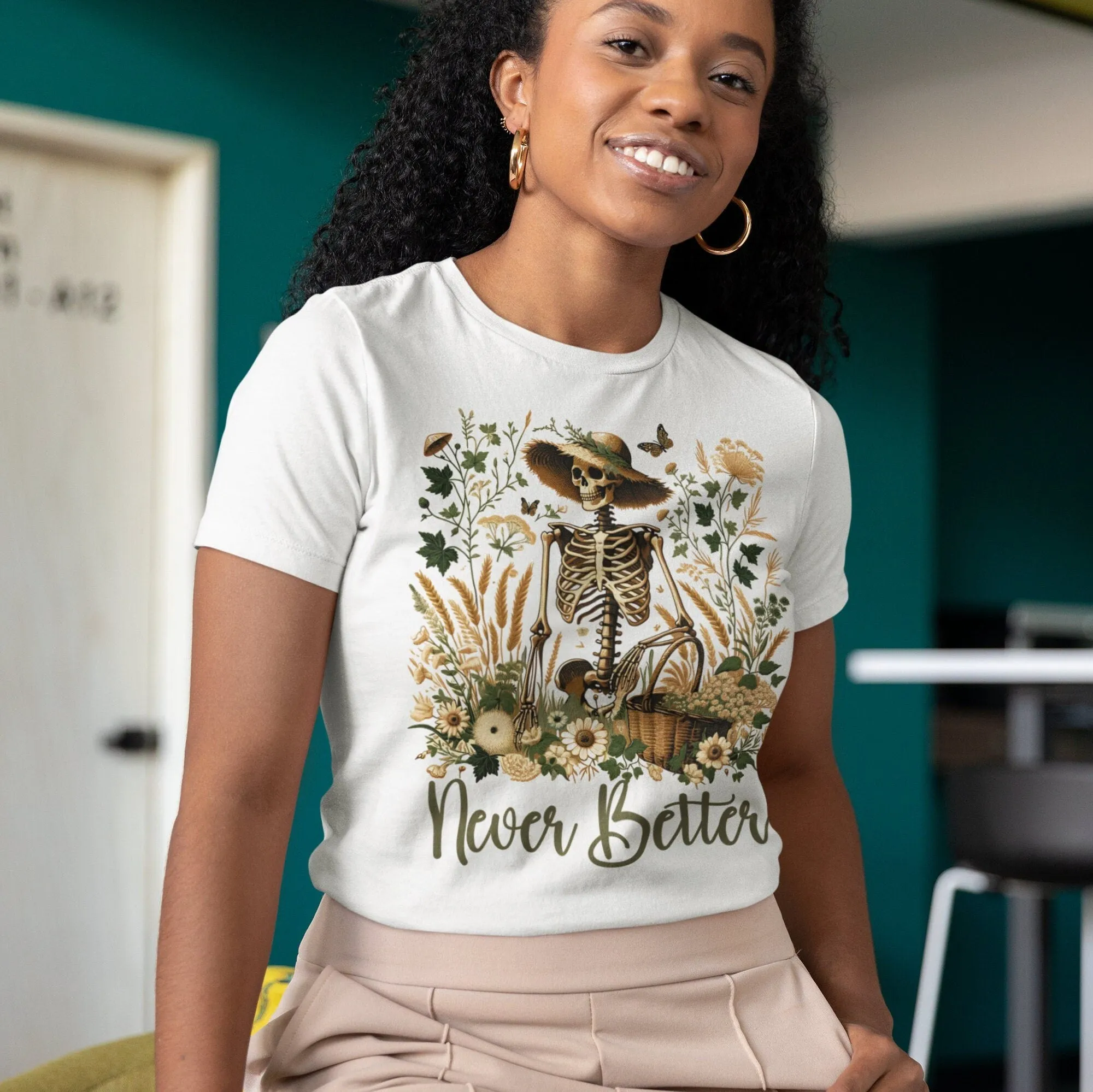 Never Better Skeleton Shirt, Botanical Vintage Style T-Shirt, Floral Skull, Funny Mom Shirt, Nature Inspired Shirt, Mother's Day Gift