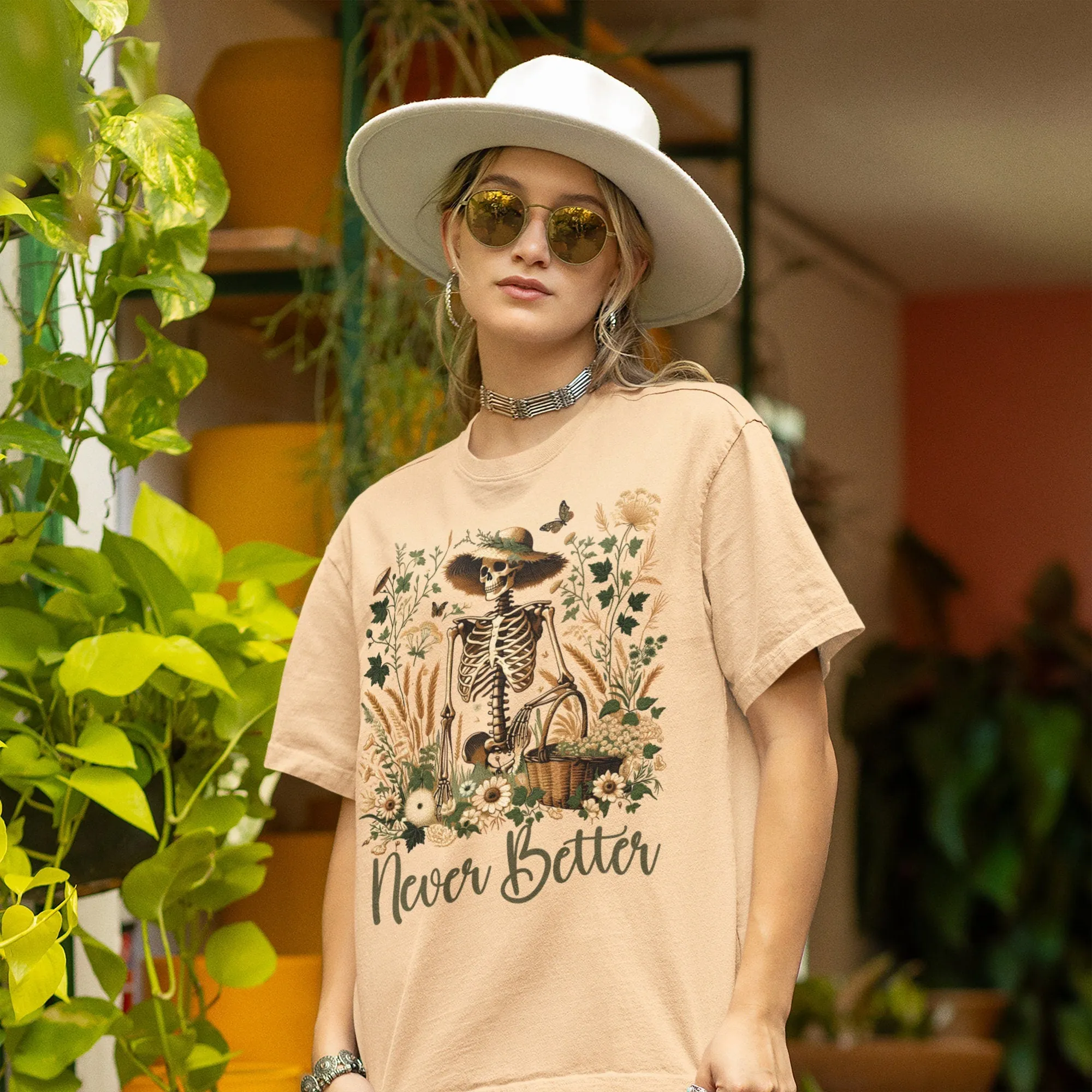 Never Better Skeleton Shirt, Botanical Vintage Style T-Shirt, Floral Skull, Funny Mom Shirt, Nature Inspired Shirt, Mother's Day Gift