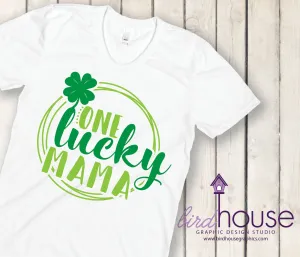 One Lucky Mama, Mom, Girl, Boy, Cute St. Patricks Day Shirt, Matte or Glitter, Cute T-Shirt, Custom Design, School Dress down