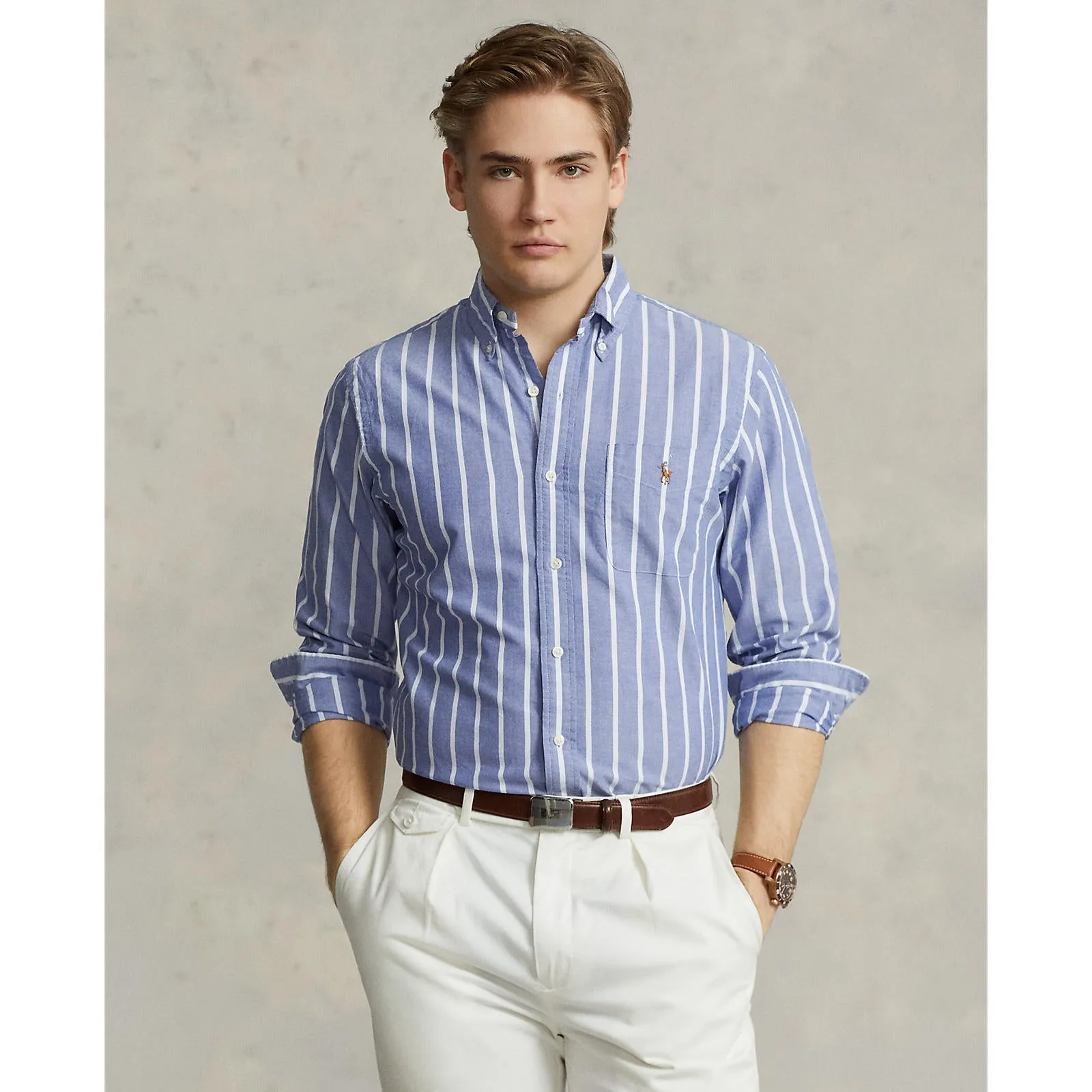 Oxford Shirt - Stripe - Royal and White
