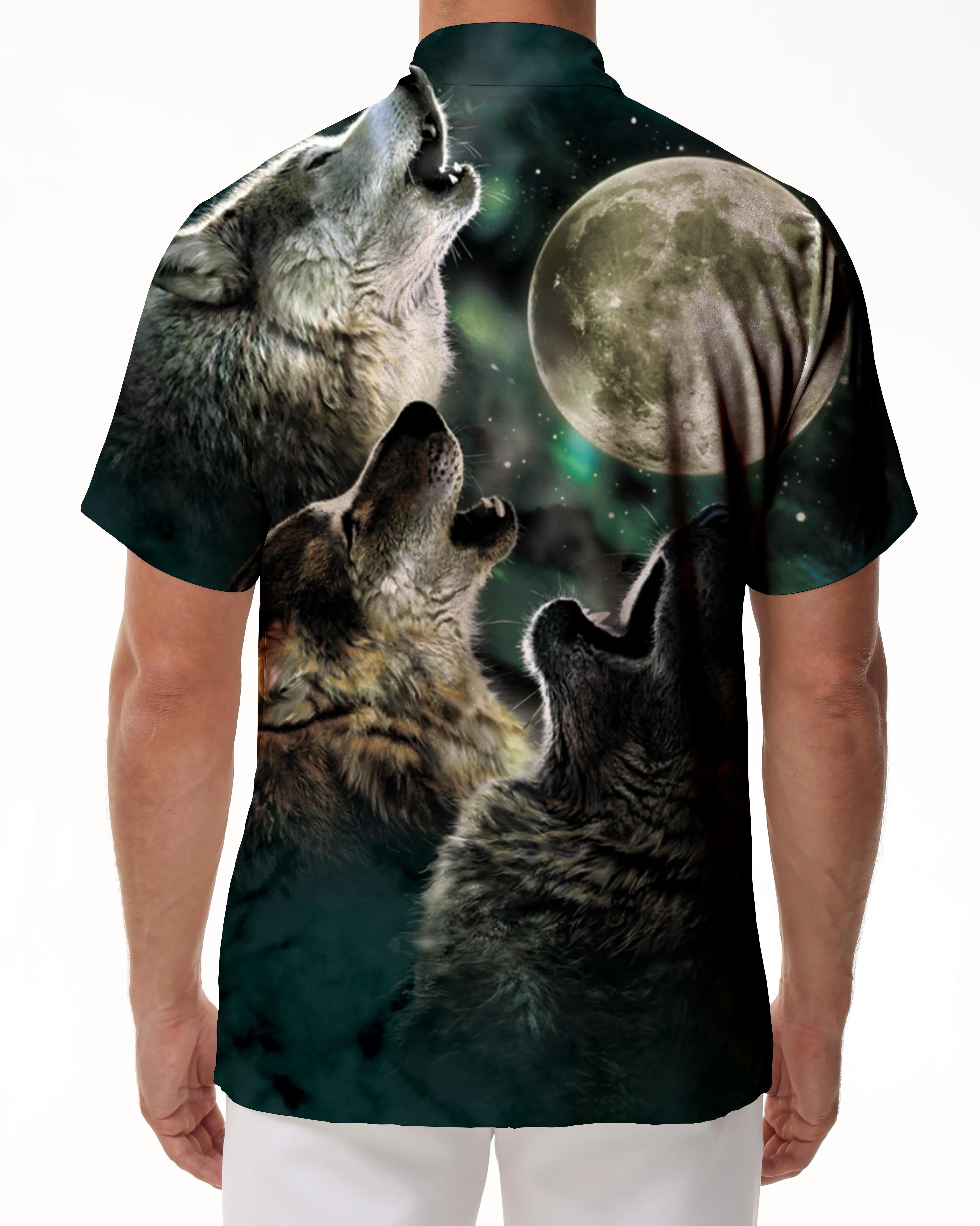 Pack of wolves mysterious tropical Hawaiian lapel button collar loose casual short-sleeved beach wear shirt print pattern