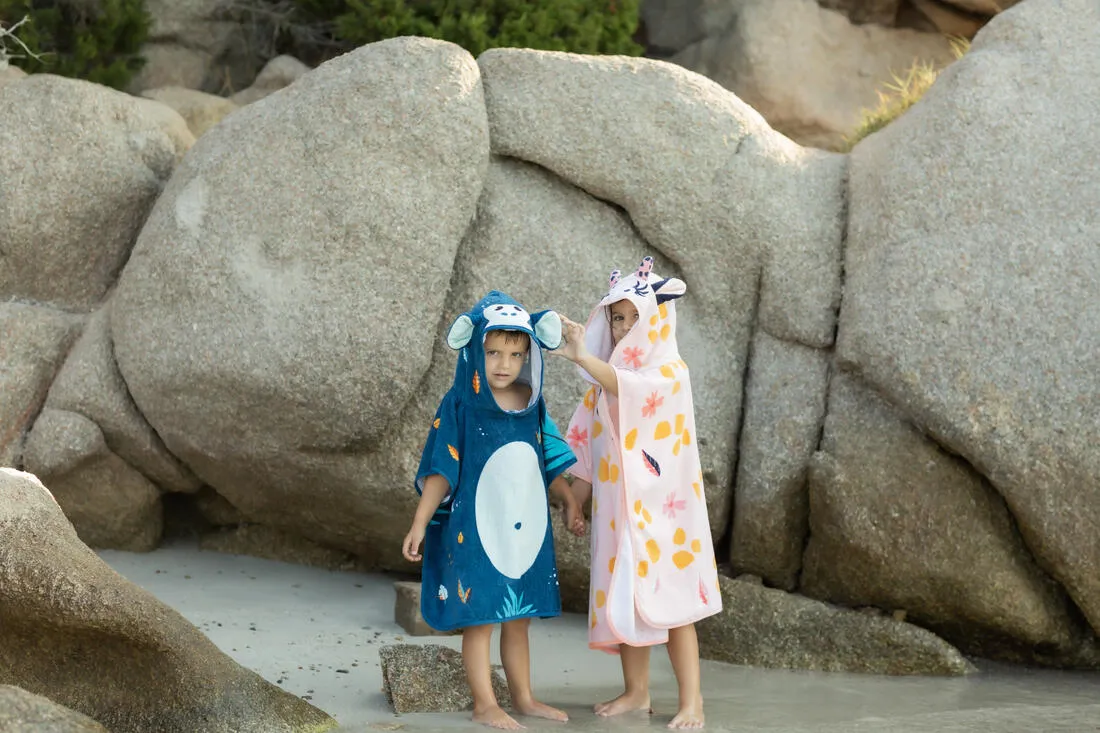 Poncho Baño Bebés Azul Oscuro Algodón Mono