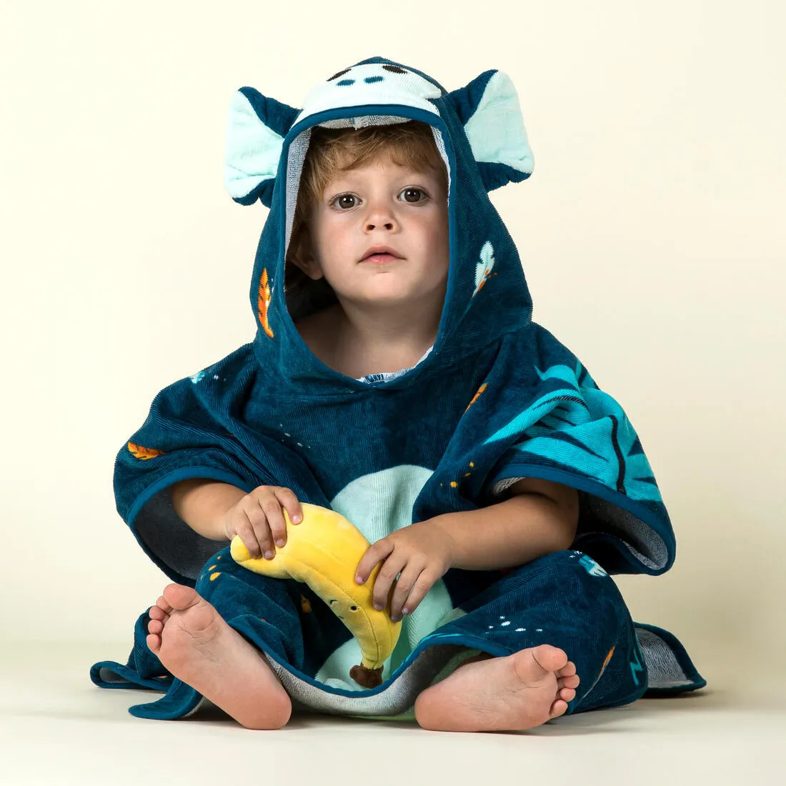 Poncho Baño Bebés Azul Oscuro Algodón Mono