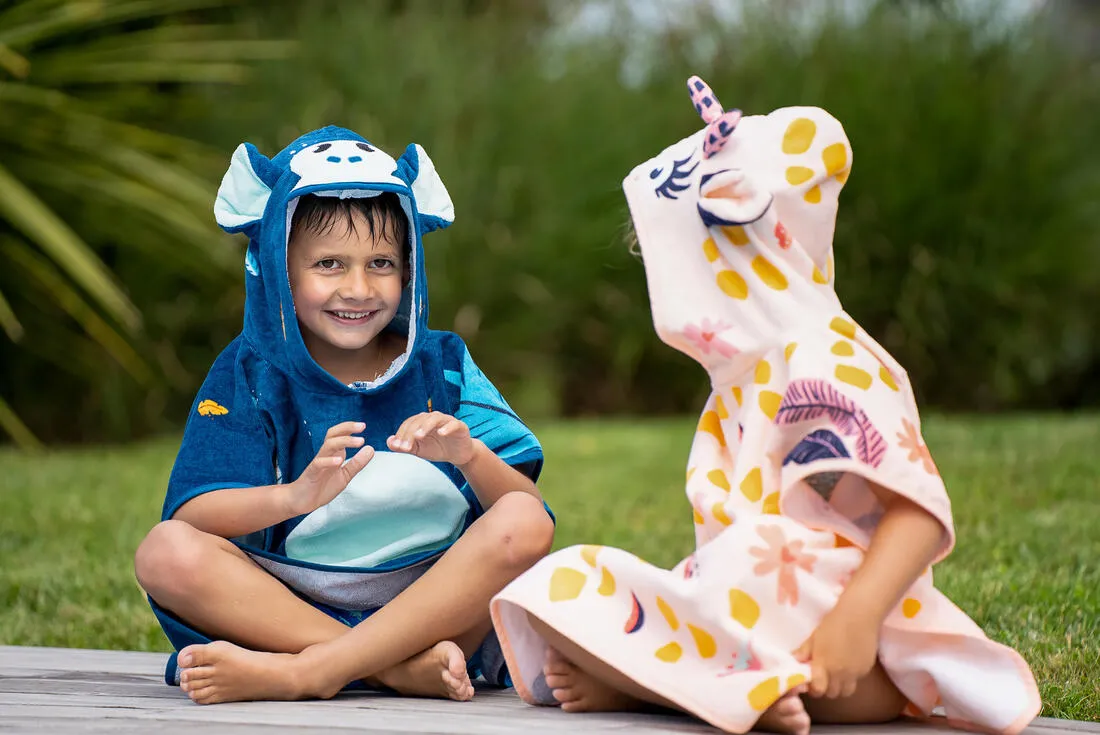 Poncho Baño Bebés Azul Oscuro Algodón Mono