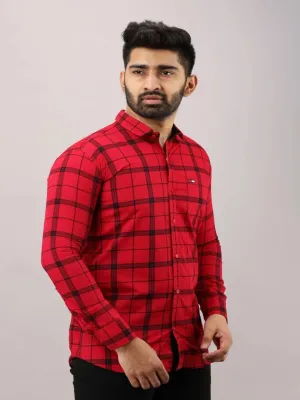 Red Checkered Pure Cotton Formal Shirt