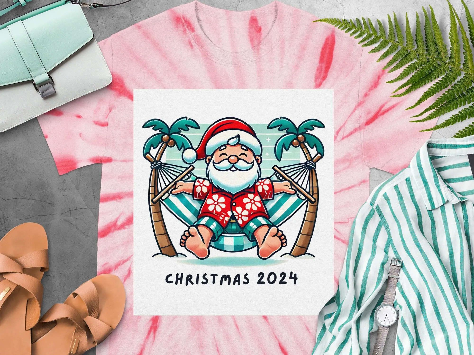 Relaxing Santa in Hammock Christmas 2024 Holiday T-Shirts