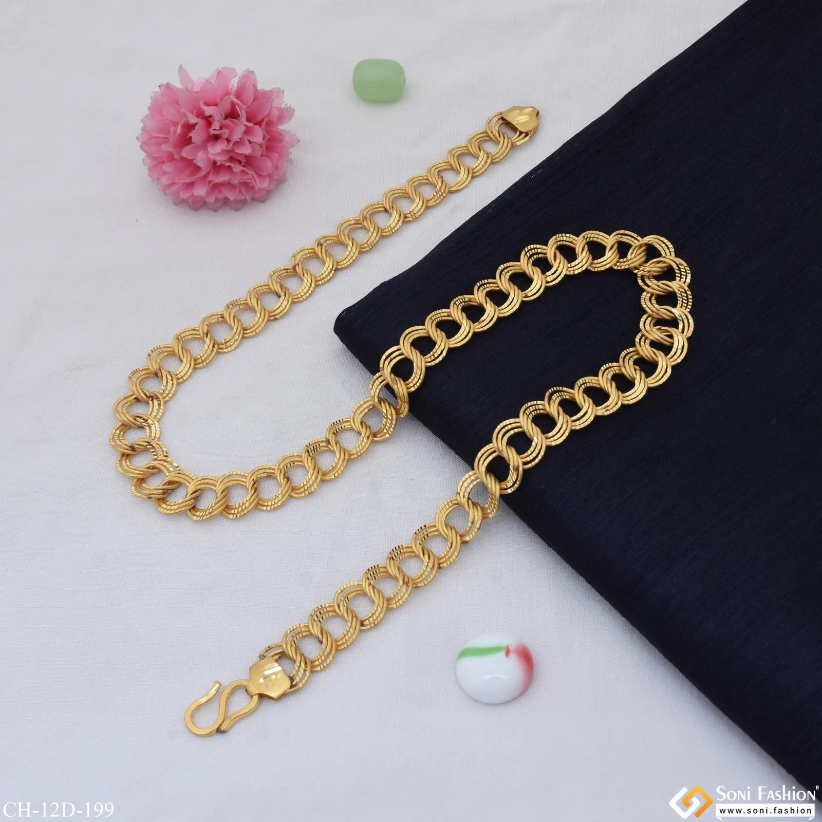Ring Into Ring Sophisticated Design Gold Plated Chain for Men - Style D199
