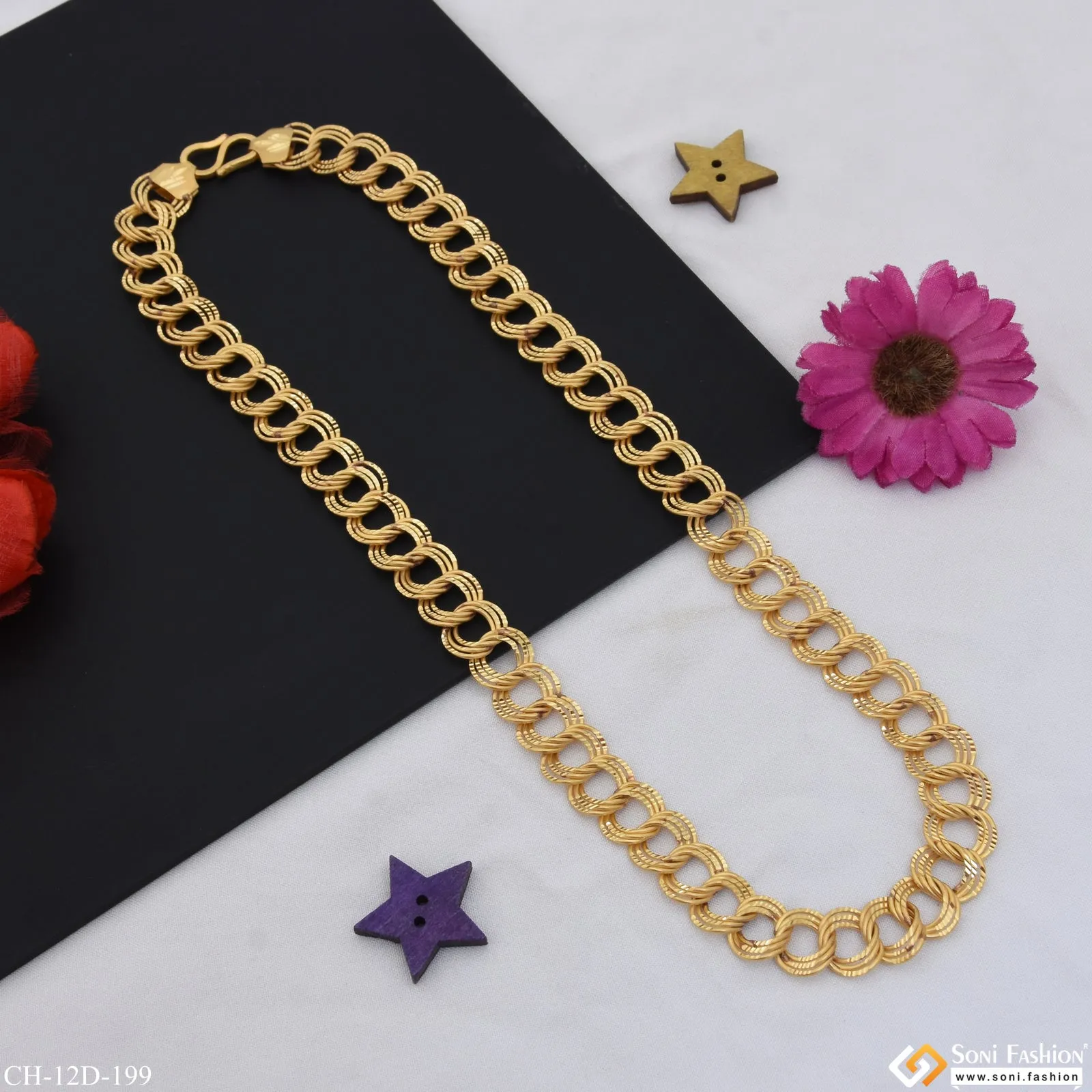 Ring Into Ring Sophisticated Design Gold Plated Chain for Men - Style D199
