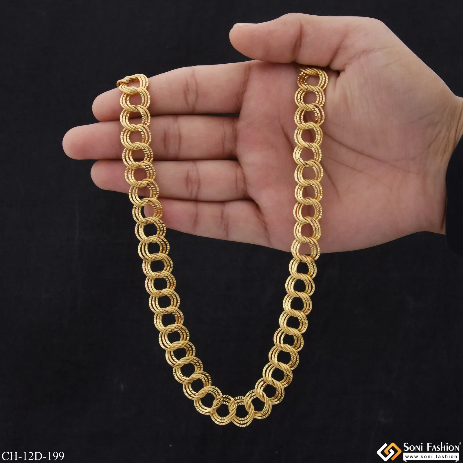 Ring Into Ring Sophisticated Design Gold Plated Chain for Men - Style D199