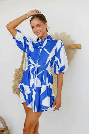 Simone Leaf Print Button-up Shirt Dress
