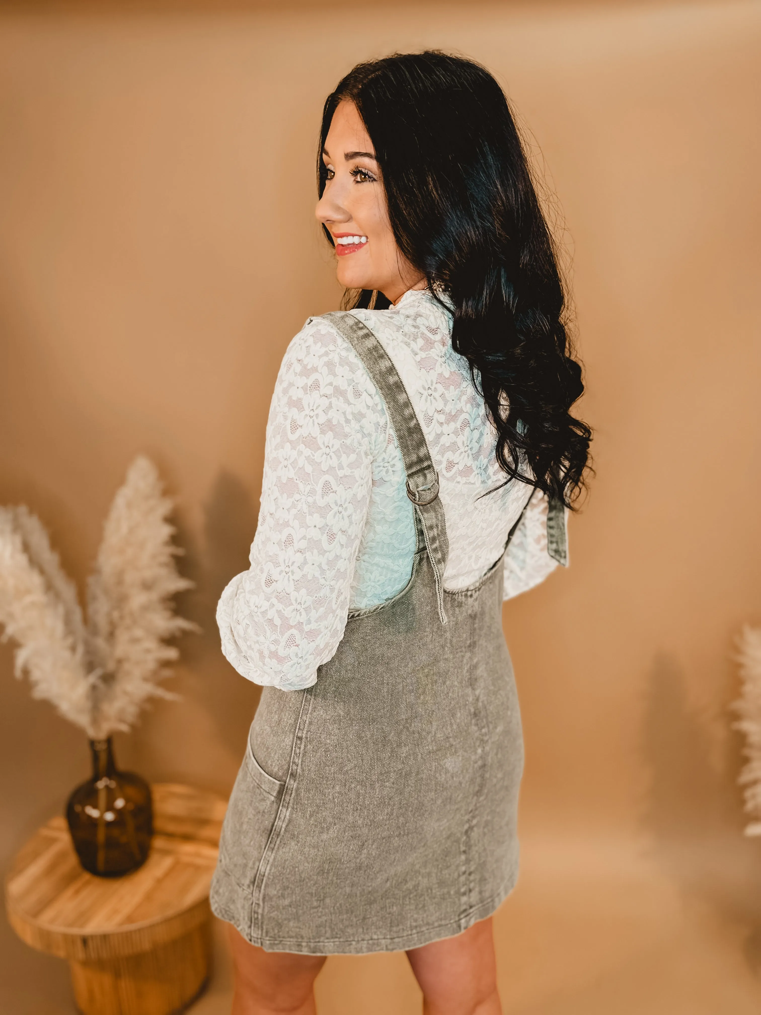 Snow Washed Overall Dress - Olive