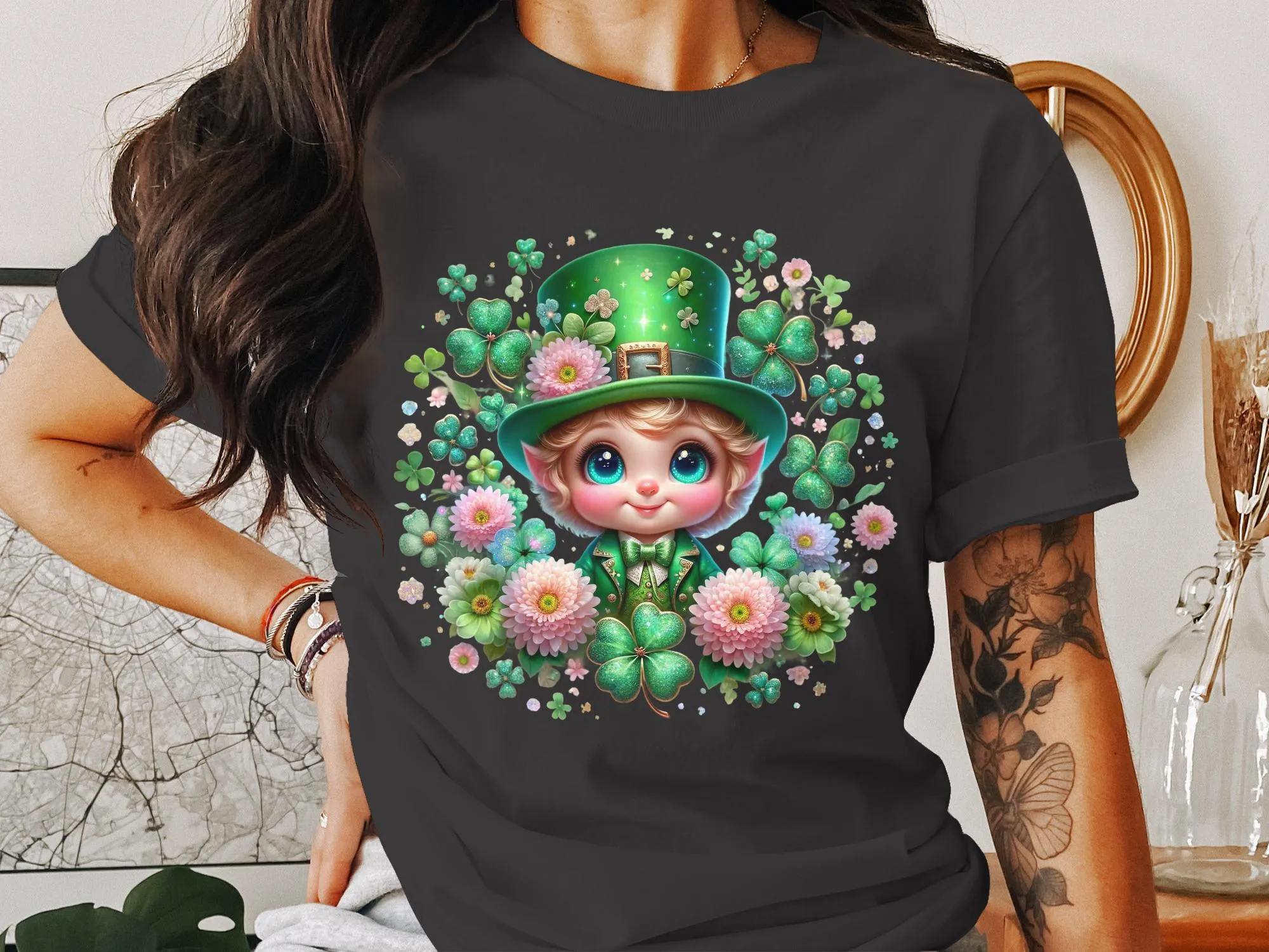 St. Patrick's Day T-Shirt, Cute Leprechaun and Clovers Graphic Tee, Unisex Irish Themed Shirt