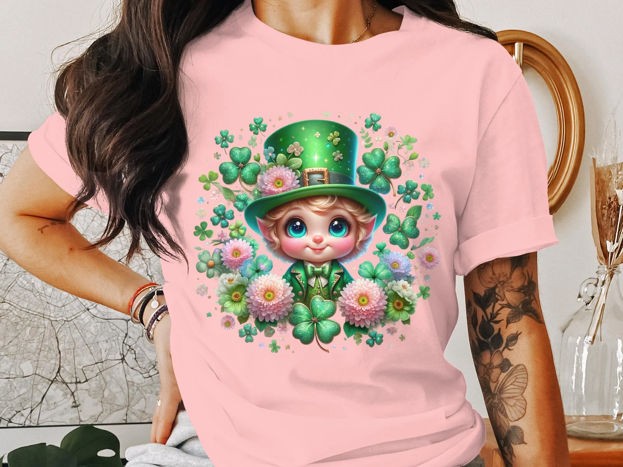 St. Patrick's Day T-Shirt, Cute Leprechaun and Clovers Graphic Tee, Unisex Irish Themed Shirt