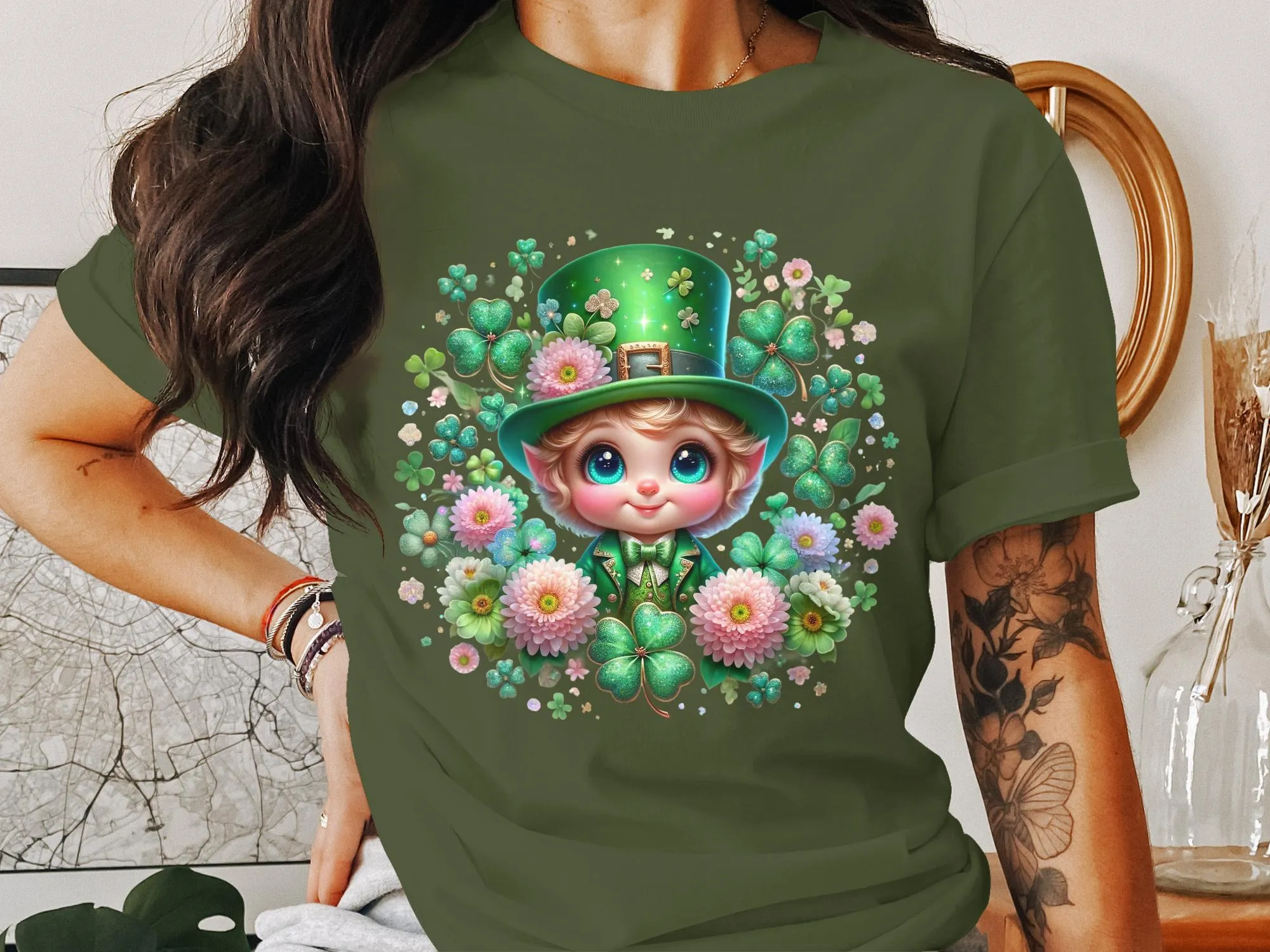 St. Patrick's Day T-Shirt, Cute Leprechaun and Clovers Graphic Tee, Unisex Irish Themed Shirt
