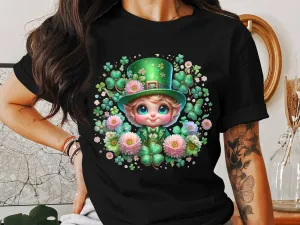 St. Patrick's Day T-Shirt, Cute Leprechaun and Clovers Graphic Tee, Unisex Irish Themed Shirt