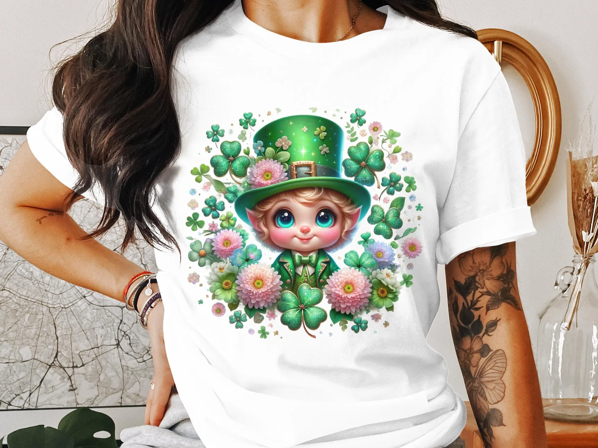 St. Patrick's Day T-Shirt, Cute Leprechaun and Clovers Graphic Tee, Unisex Irish Themed Shirt