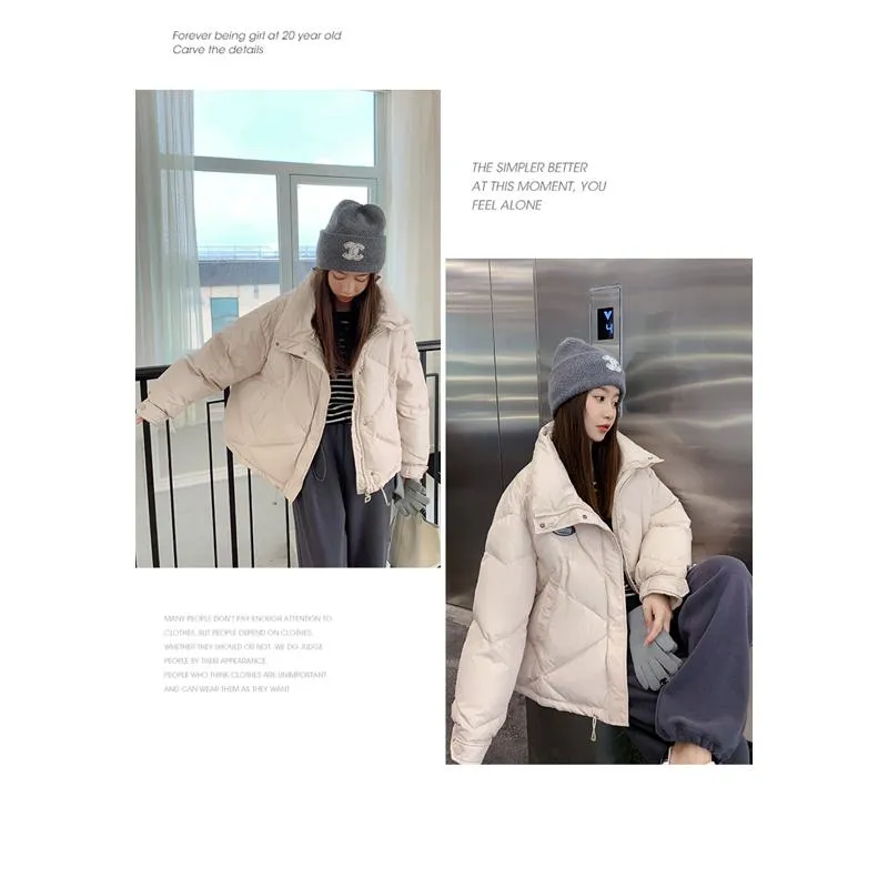 Stand-Up Collar Solid Cropped Loose Fit Puffer Jacket