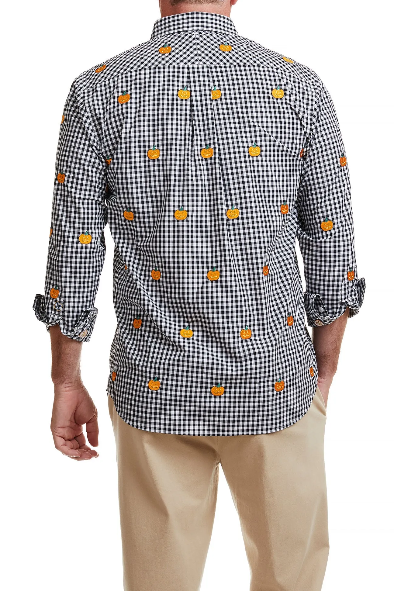 Straight Wharf Shirt Wide Gingham Black with Jack O'Lantern