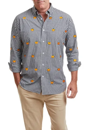 Straight Wharf Shirt Wide Gingham Black with Jack O'Lantern