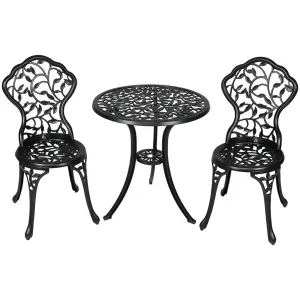 Sunnydaze 3-Piece Outdoor Cast Aluminum Patio Bistro Set - Black Vines